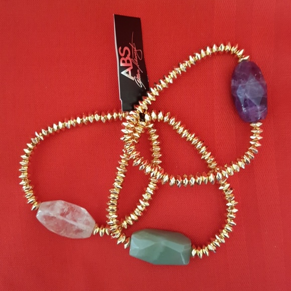 ABS ALLEN SCHWARTZ CRYSTAL STONE STRETCH BRACELET SET OF 3 - Picture 7 of 8